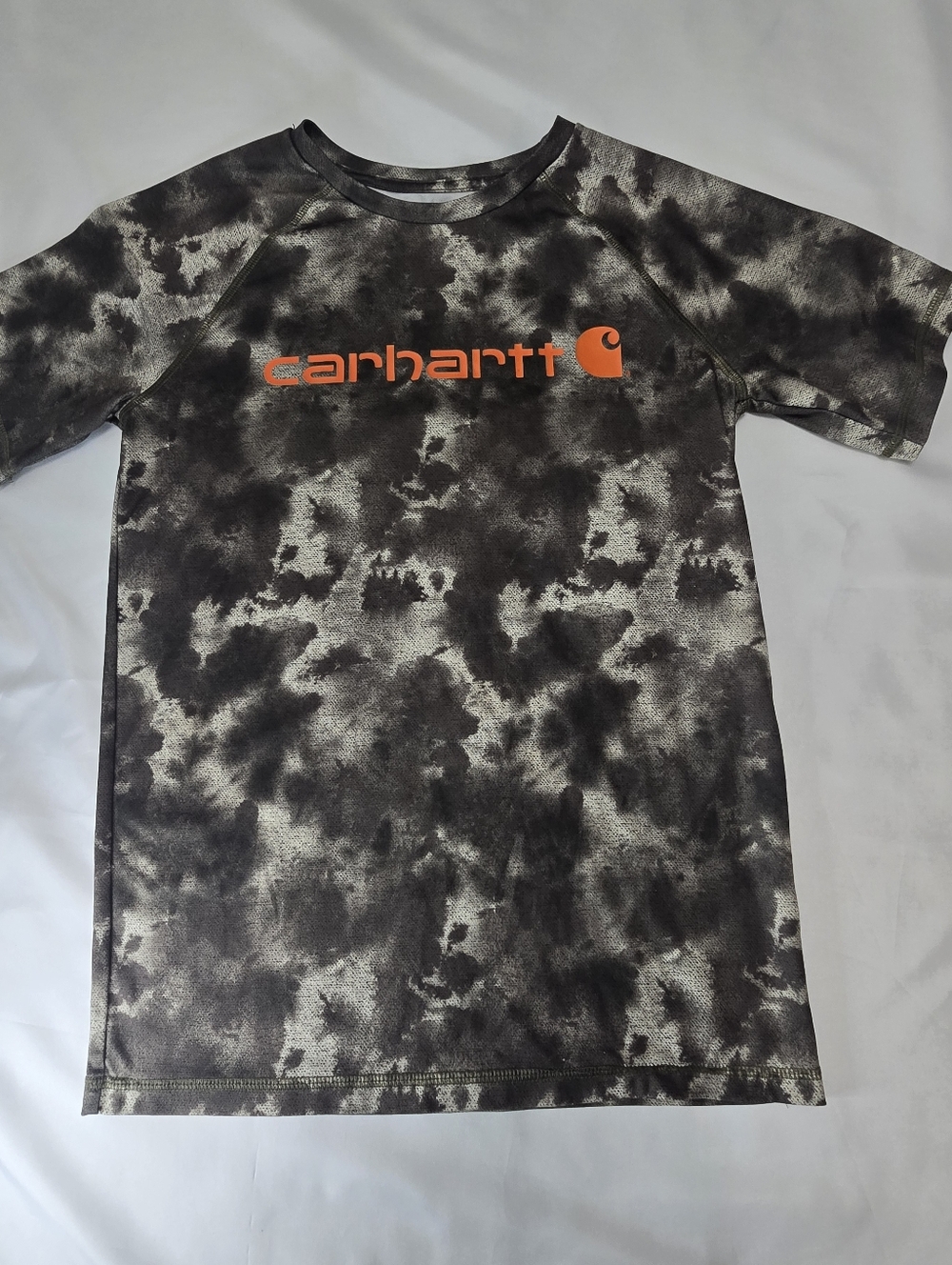 Carhartt Force Boys Medium 10-12 Camo Performance Shirt Short Sleeve Gray Black